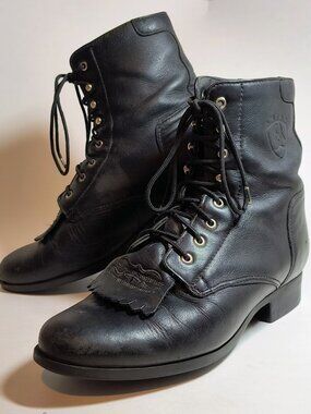 Ariat Black Leather Lace Up Roper Work Boots ATS Comfort Sole Women's Size 7